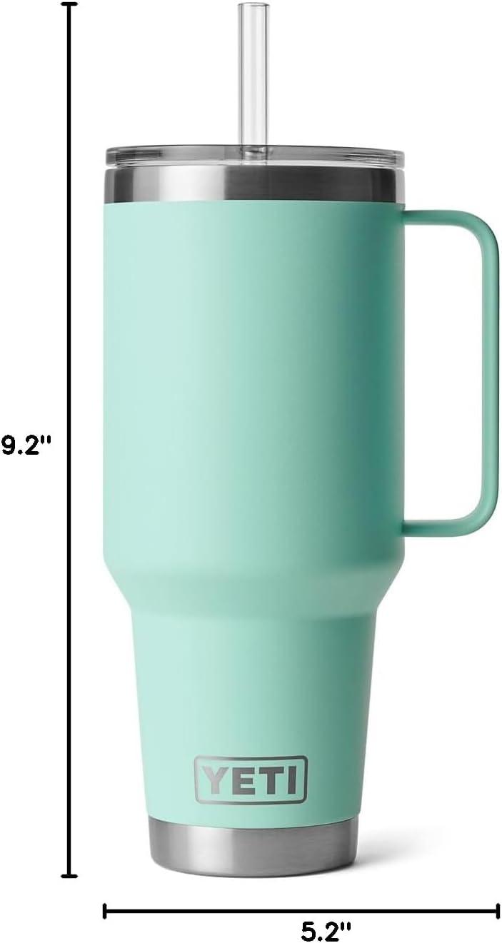 imageYETI Rambler 42 oz Tumbler with Handle and Straw Lid Travel Mug Water Tumbler Vacuum Insulated Cup with Handle Stainless Steel Cherry Blossom TexturedSeafoam