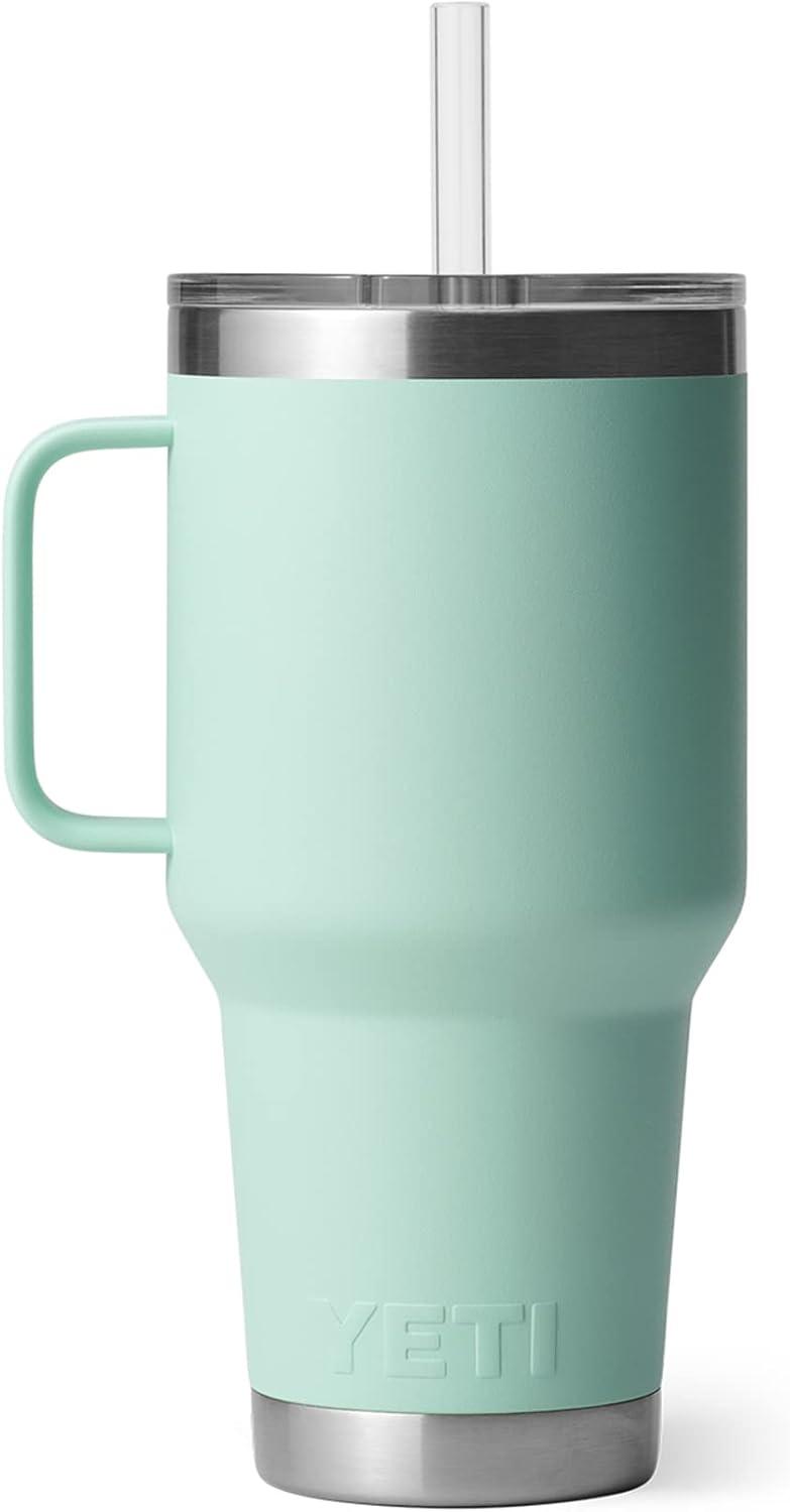 imageYETI Rambler 42 oz Tumbler with Handle and Straw Lid Travel Mug Water Tumbler Vacuum Insulated Cup with Handle Stainless Steel Cherry Blossom TexturedSeafoam