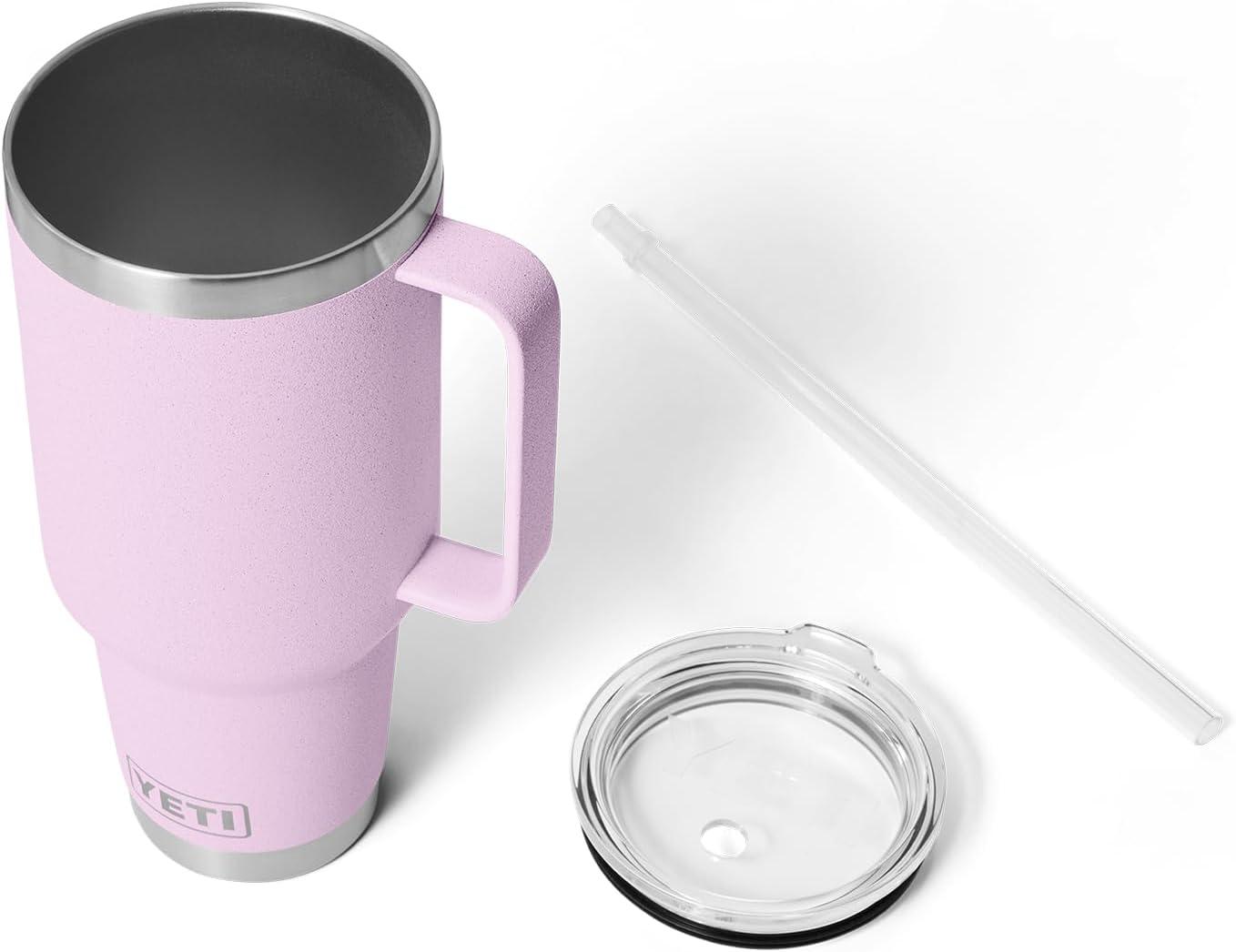 imageYETI Rambler 42 oz Tumbler with Handle and Straw Lid Travel Mug Water Tumbler Vacuum Insulated Cup with Handle Stainless Steel Cherry Blossom TexturedCherry Blossom Textured