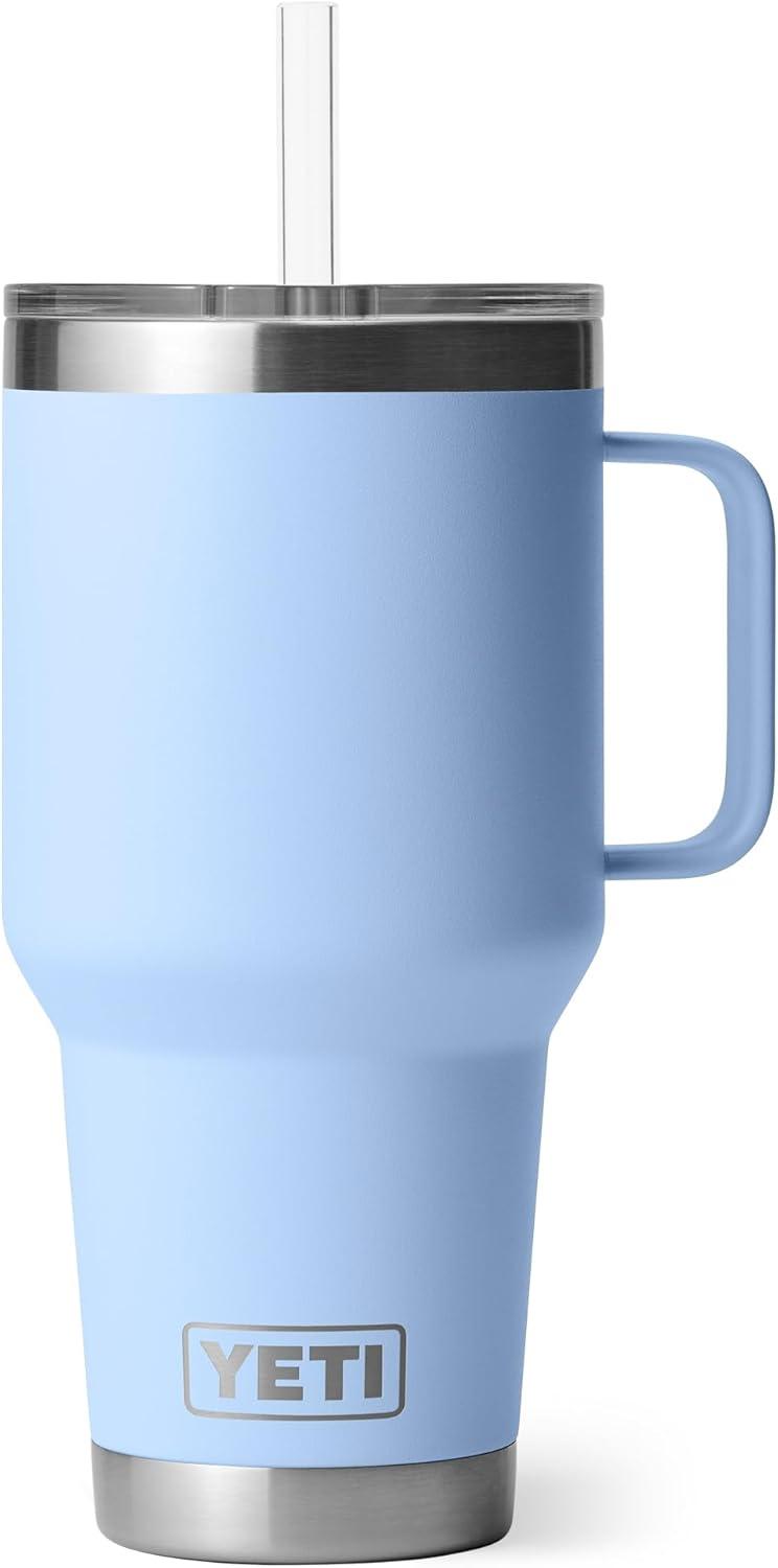 imageYETI Rambler 42 oz Tumbler with Handle and Straw Lid Travel Mug Water Tumbler Vacuum Insulated Cup with Handle Stainless Steel Cherry Blossom TexturedBig Sky Blue