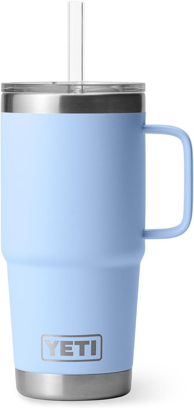 imageYETI Rambler 42 oz Tumbler with Handle and Straw Lid Travel Mug Water Tumbler Vacuum Insulated Cup with Handle Stainless Steel Cherry Blossom TexturedBig Sky Blue