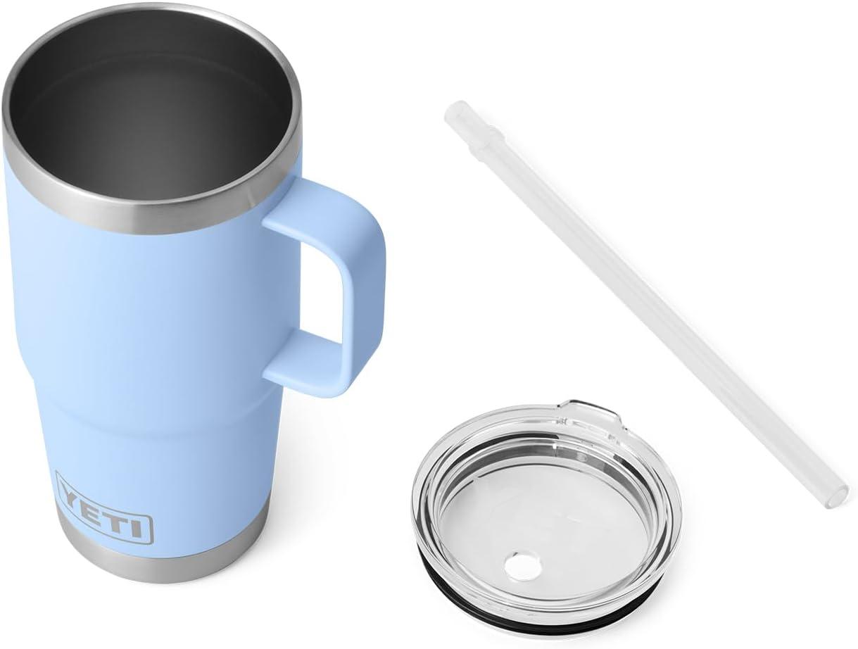 imageYETI Rambler 42 oz Tumbler with Handle and Straw Lid Travel Mug Water Tumbler Vacuum Insulated Cup with Handle Stainless Steel Cherry Blossom TexturedBig Sky Blue