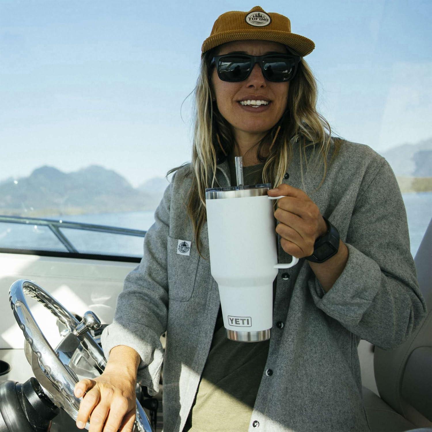 imageYETI Rambler 42 oz Tumbler with Handle and Straw Lid Travel Mug Water Tumbler Vacuum Insulated Cup with Handle Stainless Steel Cherry Blossom TexturedCherry Blossom Textured