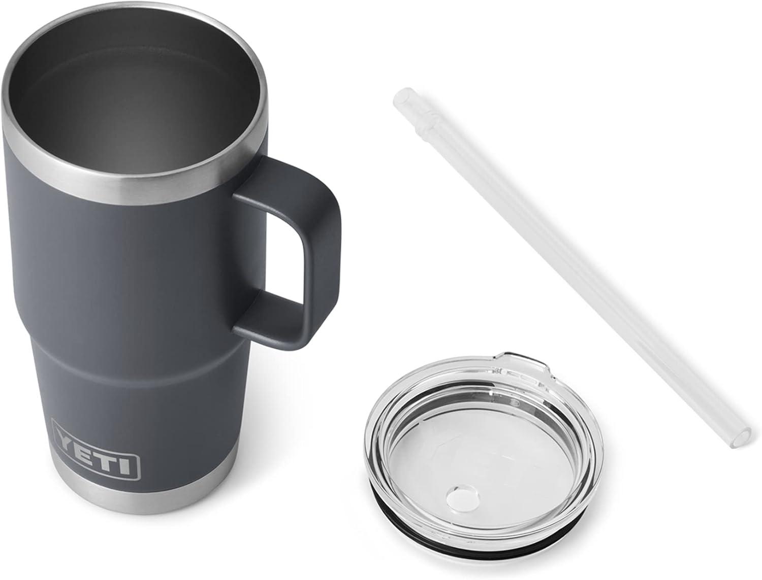 imageYETI Rambler 42 oz Tumbler with Handle and Straw Lid Travel Mug Water Tumbler Vacuum Insulated Cup with Handle Stainless Steel Cherry Blossom TexturedCharcoal