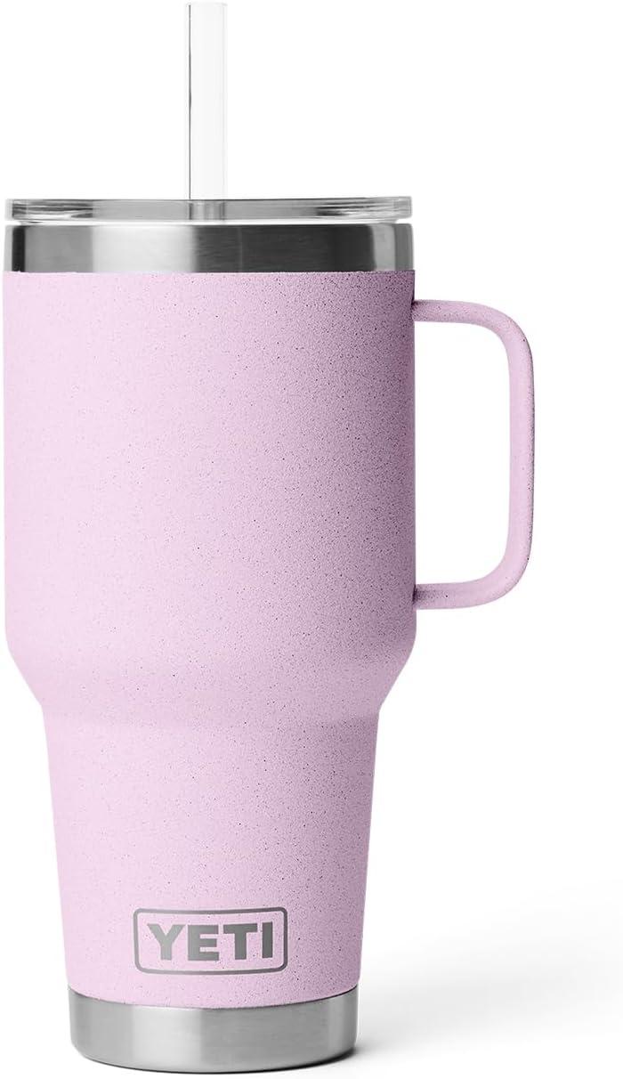 imageYETI Rambler 42 oz Tumbler with Handle and Straw Lid Travel Mug Water Tumbler Vacuum Insulated Cup with Handle Stainless Steel Cherry Blossom TexturedCherry Blossom Textured