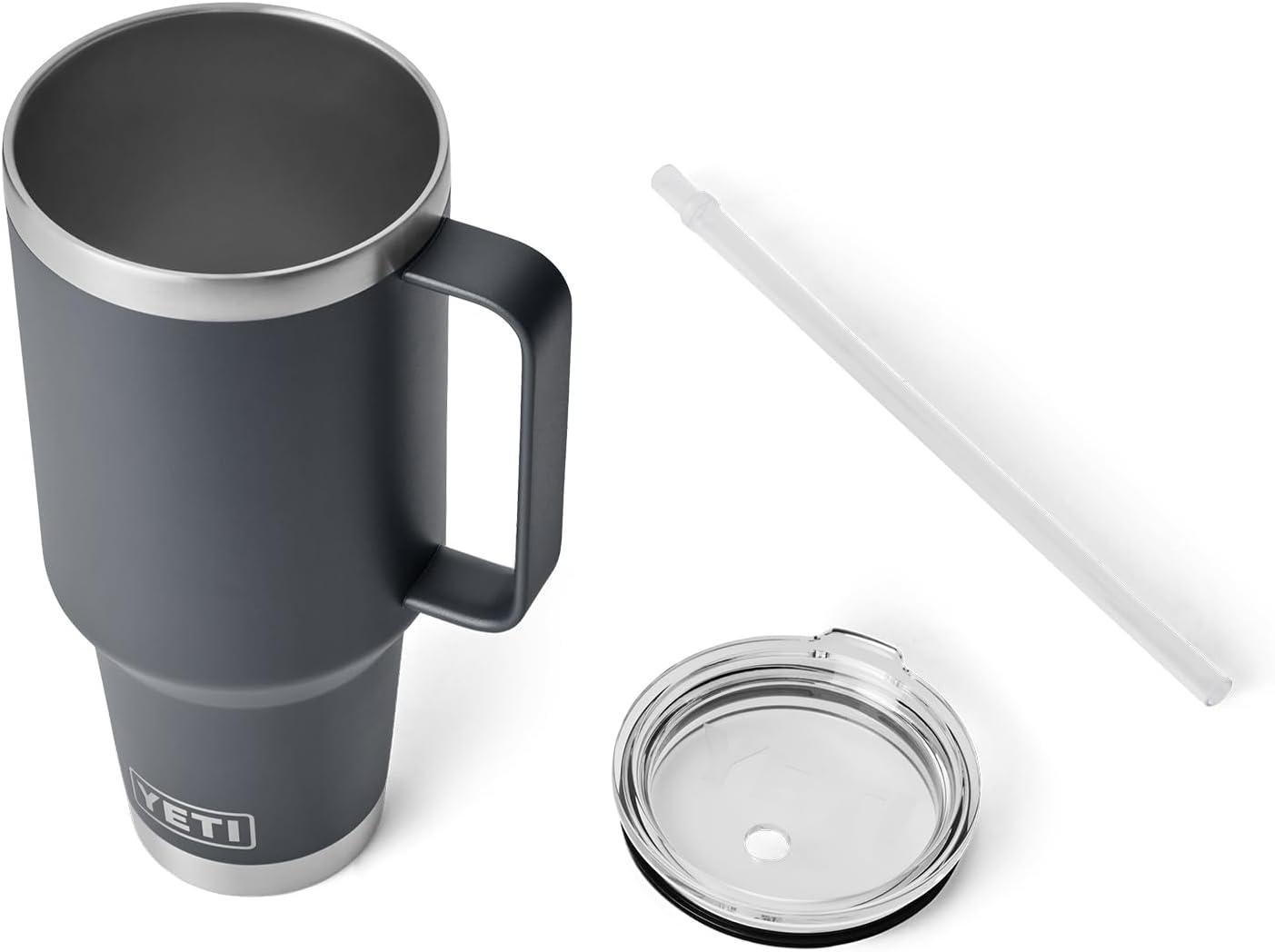 imageYETI Rambler 42 oz Tumbler with Handle and Straw Lid Travel Mug Water Tumbler Vacuum Insulated Cup with Handle Stainless Steel Cherry Blossom TexturedCharcoal