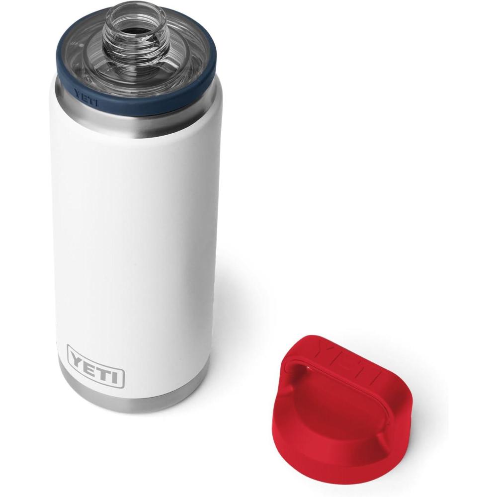 imageYETI Rambler 26 oz Bottle Vacuum Insulated Leakproof Stainless Steel with Chug CapWhiteNavyRescue Red