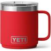 YETI Rambler 10 oz Ceramic Lined Stackable Mug, Vacuum Insulated, Stainless Steel with MagSlider Lid, Tropical Pink(Rescue Red)