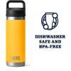 YETI Rambler 18 oz Bottle, Vacuum Insulated, Stainless Steel with Chug Cap, Black(Alpine Yellow)