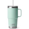 YETI Rambler 42 oz Tumbler with Handle and Straw Lid, Travel Mug Water Tumbler, Vacuum Insulated Cup with Handle, Stainless Steel, Cherry Blossom – Textured(Seafoam)