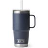 YETI Rambler 42 oz Tumbler with Handle and Straw Lid, Travel Mug Water Tumbler, Vacuum Insulated Cup with Handle, Stainless Steel, Cherry Blossom – Textured(Navy)