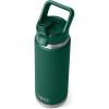 YETI Rambler 26 oz Bottle, Vacuum Insulated, Stainless Steel with Color Matching Straw Cap(Black Forest Green)