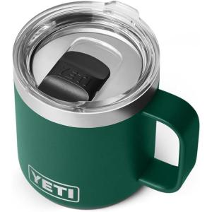 YETI Rambler 10 oz Ceramic Lined Stackable Mug, Vacuum Insulated, Stainless Steel with MagSlider Lid, Tropical Pink(Black Forest Green)