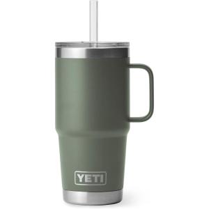 YETI Rambler 42 oz Tumbler with Handle and Straw Lid, Travel Mug Water Tumbler, Vacuum Insulated Cup with Handle, Stainless Steel, Cherry Blossom – Textured(Camp Green)