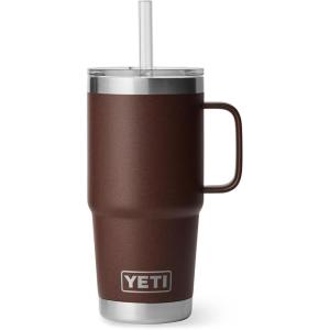 YETI Rambler 42 oz Tumbler with Handle and Straw Lid, Travel Mug Water Tumbler, Vacuum Insulated Cup with Handle, Stainless Steel, Cherry Blossom – Textured(Wetlands Brown)