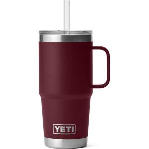 YETI Rambler 42 oz Tumbler with Handle and Straw Lid, Travel Mug Water Tumbler, Vacuum Insulated Cup with Handle, Stainless Steel, Cherry Blossom – Textured(Wild Vine Red)