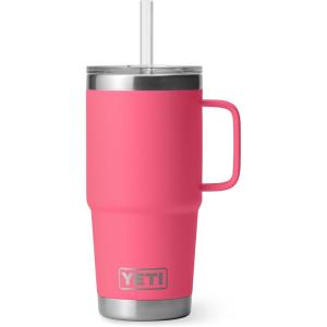 YETI Rambler 42 oz Tumbler with Handle and Straw Lid, Travel Mug Water Tumbler, Vacuum Insulated Cup with Handle, Stainless Steel, Cherry Blossom – Textured(Tropical Pink)