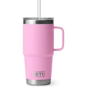 YETI Rambler 42 oz Tumbler with Handle and Straw Lid, Travel Mug Water Tumbler, Vacuum Insulated Cup with Handle, Stainless Steel, Cherry Blossom – Textured(Power Pink)