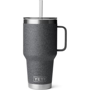 YETI Rambler 42 oz Tumbler with Handle and Straw Lid, Travel Mug Water Tumbler, Vacuum Insulated Cup with Handle, Stainless Steel, Cherry Blossom – Textured(Black Stone-Textured)