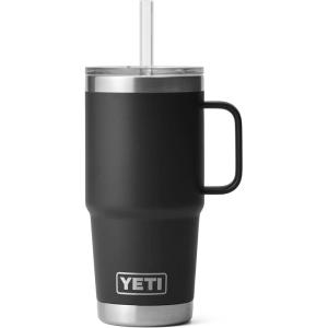 YETI Rambler 42 oz Tumbler with Handle and Straw Lid, Travel Mug Water Tumbler, Vacuum Insulated Cup with Handle, Stainless Steel, Cherry Blossom – Textured(Black)