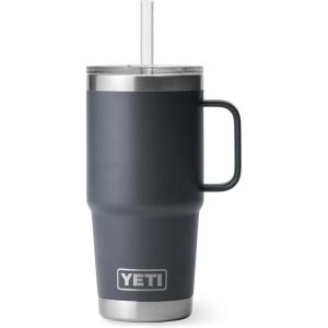 YETI Rambler 42 oz Tumbler with Handle and Straw Lid, Travel Mug Water Tumbler, Vacuum Insulated Cup with Handle, Stainless Steel, Cherry Blossom – Textured(Charcoal)