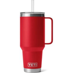 YETI Rambler 42 oz Tumbler with Handle and Straw Lid, Travel Mug Water Tumbler, Vacuum Insulated Cup with Handle, Stainless Steel, Cherry Blossom – Textured(Red)