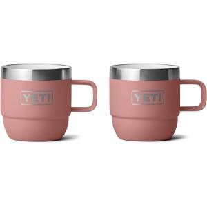 YETI Rambler 6 oz Stackable Mug, Stainless Steel, Vacuum Insulated Espresso/Coffee Mug, 2 Pack(Sandstone Pink)