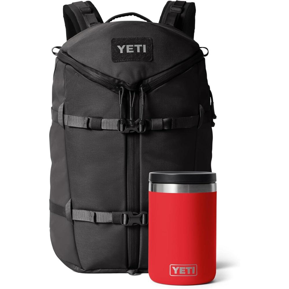 imageYETI Black Ranchero Backpack 27L AllDay Utility Pack Structured and Durable with Rambler 16 oz Food Jar Vacuum Insulated Stainless Steel With Airtight Lid Rescue Red