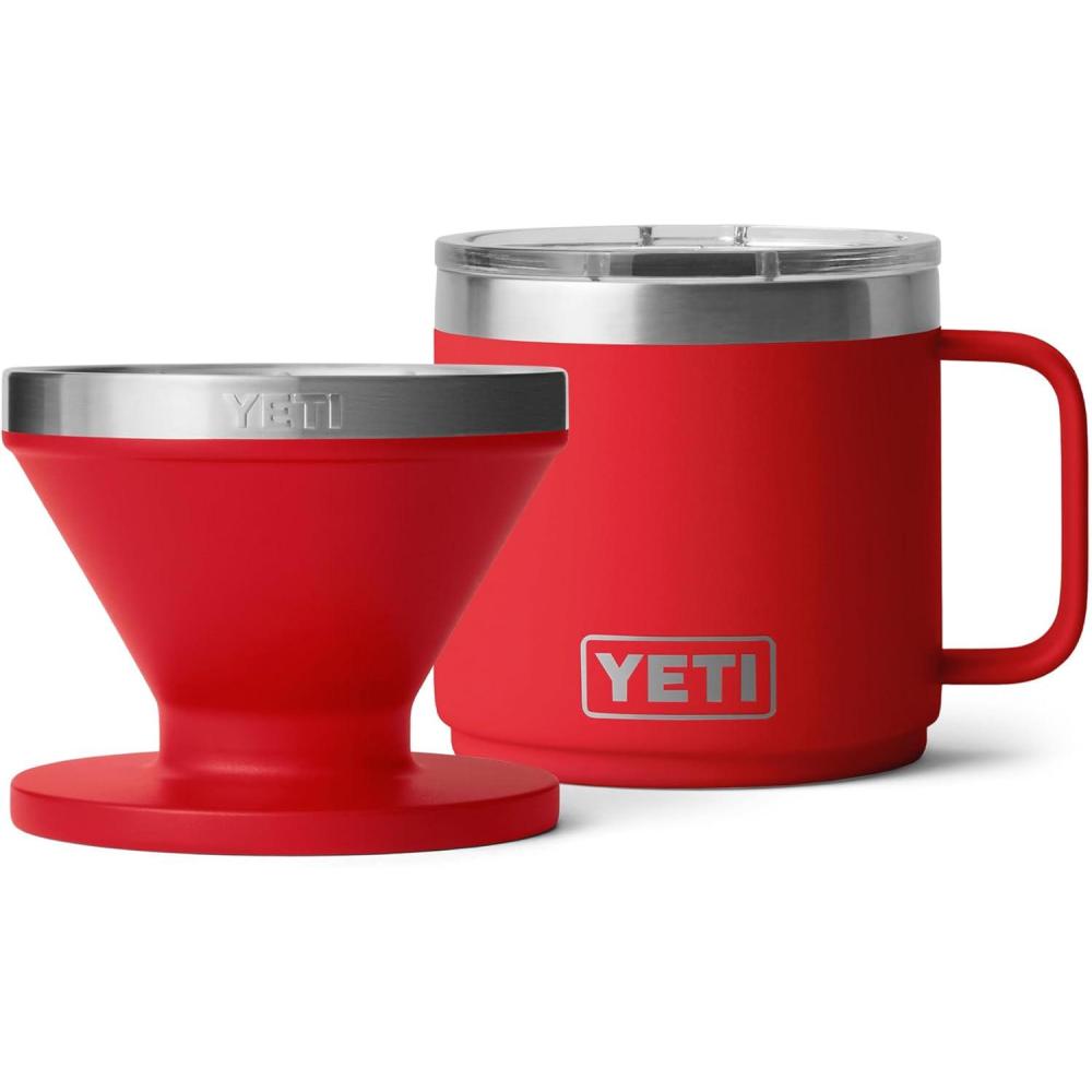 imageYETI Rambler 14 oz CL Stackable Mug Stainless Steel Vacuum Insulated with MagSlider Lid Pour Over Coffee Maker Accessory Ramblers Rescue Red