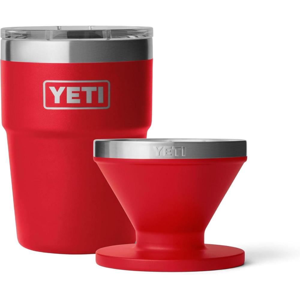 imageYETI Rambler 16 oz Stackable Tumbler Stainless Steel Vacuum Insulated with MagSlider Lid Pour Over Coffee Maker Accessory Ramblers Rescue Red