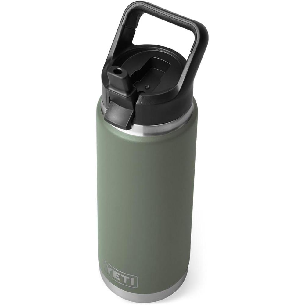 imageYETI Rambler 26 oz Bottle Vacuum Insulated Stainless Steel with Straw Cap Black StoneCamp Green