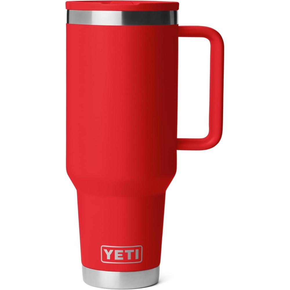 imageYETI Rambler 40 oz Travel Mug with Flip Straw Lid Stainless Steel Vacuum Insulated Leakproof Cup Holder FriendlyRescue Red
