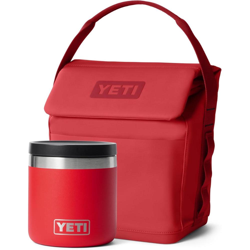 imageYETI Rambler 8 oz Food Jar Vacuum Insulated Stainless Steel With Airtight Lid and Daytrip 6L Insulated Soft Cooler Lunch Bag Rescue Red