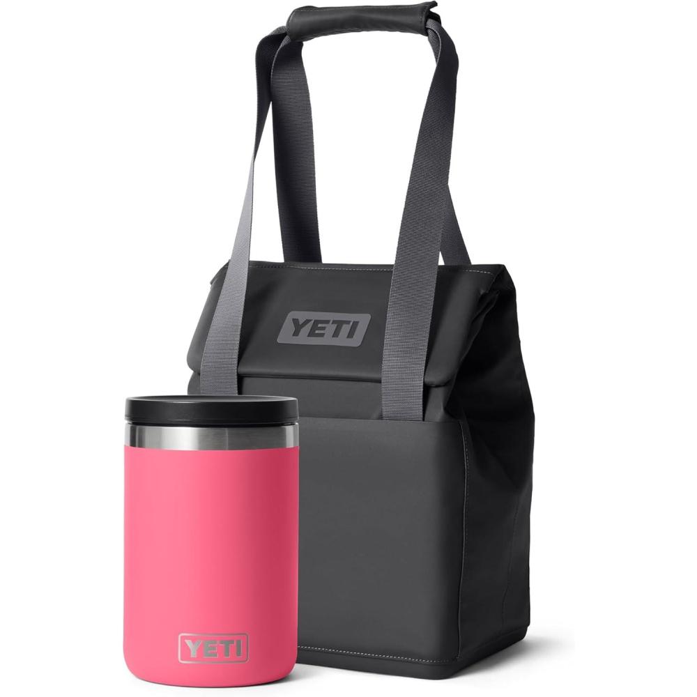 imageYETI Tropical Pink Rambler 16 oz Food Jar Vacuum Insulated Stainless Steel With Airtight Lid Daytrip 14L Insulated Soft Cooler Tote Bag Charcoal