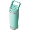 YETI Rambler 18 oz Bottle, Vacuum Insulated, Stainless Steel with Straw Cap, Moon Dust(Seafoam)