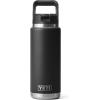 YETI Rambler 26 oz Bottle, Vacuum Insulated, Stainless Steel with Straw Cap, Black Stone(Black)