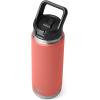 YETI Rambler 26 oz Bottle, Vacuum Insulated, Stainless Steel with Straw Cap, Black Stone(Coral)