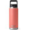 YETI Rambler 26 oz Bottle, Vacuum Insulated, Stainless Steel with Straw Cap, Black Stone(Coral)