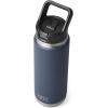 YETI Rambler 26 oz Bottle, Vacuum Insulated, Stainless Steel with Straw Cap, Black Stone(Navy)
