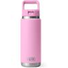 YETI Rambler 26 oz Bottle, Vacuum Insulated, Stainless Steel with Straw Cap, Black Stone(Power Pink)