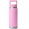 YETI Rambler 26 oz Bottle, Vacuum Insulated, Stainless Steel with Straw Cap, Black Stone(Power Pink)