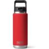 YETI Rambler 26 oz Bottle, Vacuum Insulated, Stainless Steel with Straw Cap, Black Stone(Rescue Red)