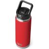 YETI Rambler 26 oz Bottle, Vacuum Insulated, Stainless Steel with Straw Cap, Black Stone(Rescue Red)