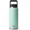 YETI Rambler 26 oz Bottle, Vacuum Insulated, Stainless Steel with Straw Cap, Black Stone(Seafoam)
