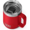 YETI Rambler 10 oz Stackable Mug, Vacuum Insulated, Stainless Steel with MagSlider Lid, White(Rescue Red)