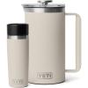 YETI Rambler 34 oz. French Press Coffee Maker, (1) 16 oz Travel Bottle, Stainless Steel, Cape Taupe