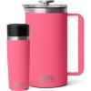 YETI Rambler 34 oz. French Press Coffee Maker, (1) 16 oz Travel Bottle, Stainless Steel, Tropical Pink