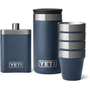YETI 7 oz Flask and Funnel, Shot Glasses with Carrying Case, Set of 4, Navy