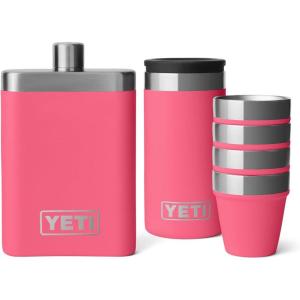 YETI 7 oz Flask with Color Matching Set of Shot Glasses, Tropical Pink