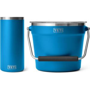 YETI Big Wave Blue Rambler Beverage Set, (1) Wine Chiller, and (1) Beverage Bucket